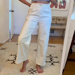 Cream Linen High Waisted Trousers